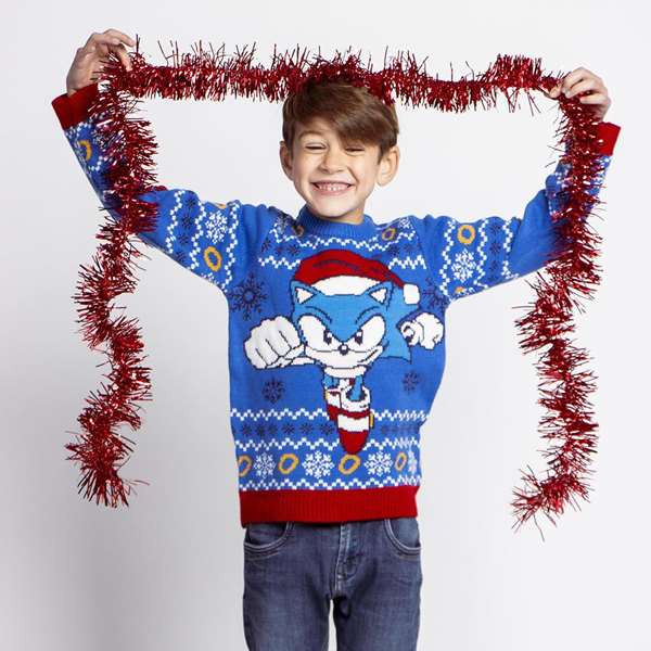 Cerdà - Pull à motif de Noël Sonic, Taille 10 ans, Âge recommandé 10 ans, Bleu