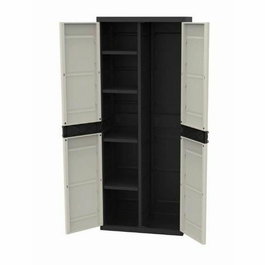 Plastiken Armoire TITANIUM 2 portes avec étagères et penderie pour rangement intérieur/extérieur, 4 étagères, résine, 70x44x176 cm, Beige et Noire