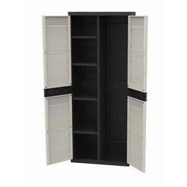 Plastiken Armoire TITANIUM 2 portes avec étagères et penderie pour rangement intérieur/extérieur, 4 étagères, résine, 70x44x176 cm, Beige et Noire