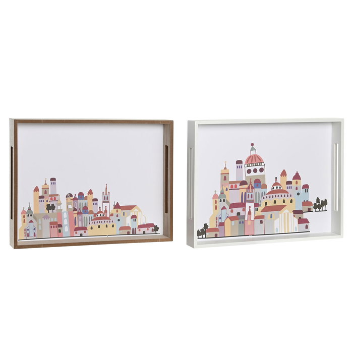 DKD Home Decor Plateau apéritif Cottage Maisons Multicouleur (Lot de 2) 40 x 30 x 5 cm