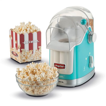 Ariete 2958/01 Machine à Pop-corn Party Time Bleu, Appareil à Pop-corn Rétro avec Réservoir de 600 g