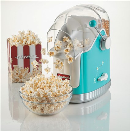 Ariete 2958/01 Machine à Pop-corn Party Time Bleu, Appareil à Pop-corn Rétro avec Réservoir de 600 g