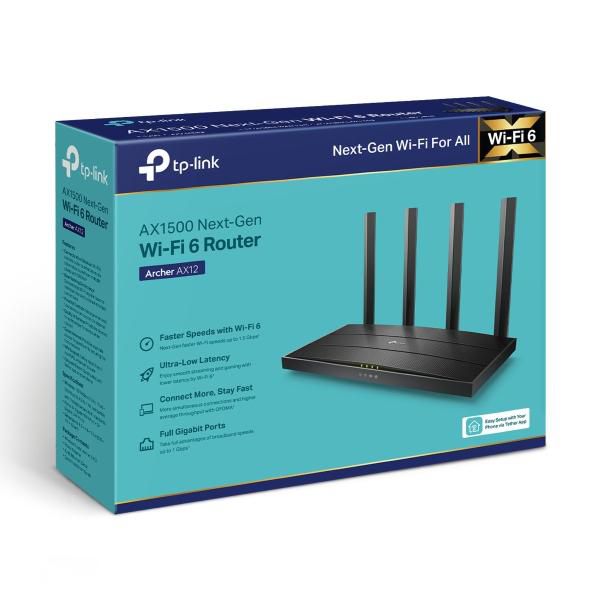 TP-Link Archer AX12 - Routeur Wi-Fi 6 Dual-Band (AX1500) - Jusqu'à 1,5 Gbps, 4 Antennes Externes, Ports Gigabit Ethernet, Sécurité WPA3, Installation Facile