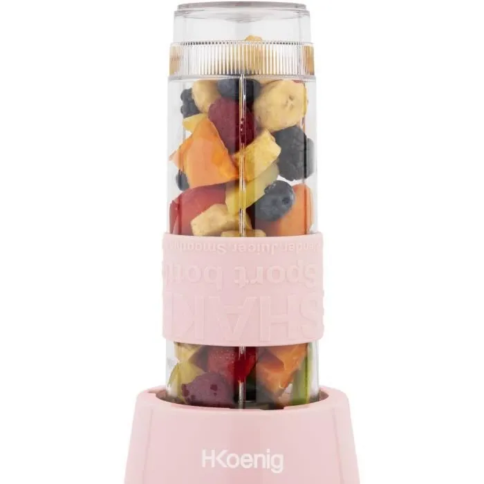 H.Koenig SMOO12 Mini Blender 300 W - 570 mL - Rose Pastel - Avec 2 Gourdes Incluses - Sans BPA - Corps Acier Inoxydable
