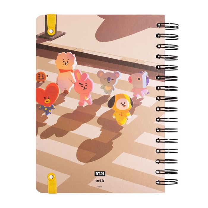 ERIK - Cahier A5 à couverture rigide avec élastique - 90 feuilles - Reliure Wire-O et pochette intérieure - Design BT21