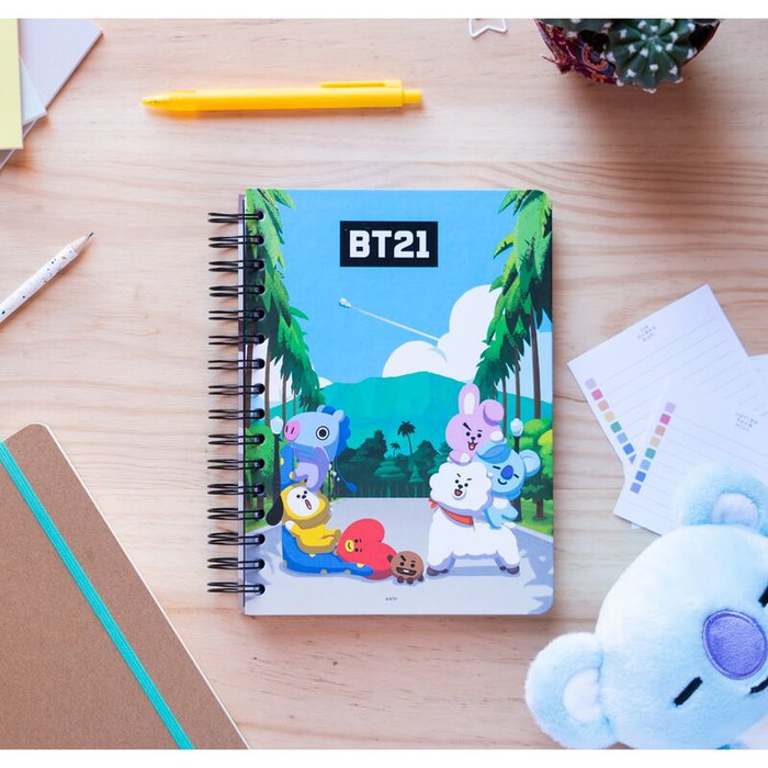 ERIK - Cahier A5 à couverture rigide avec élastique - 90 feuilles - Reliure Wire-O et pochette intérieure - Design BT21