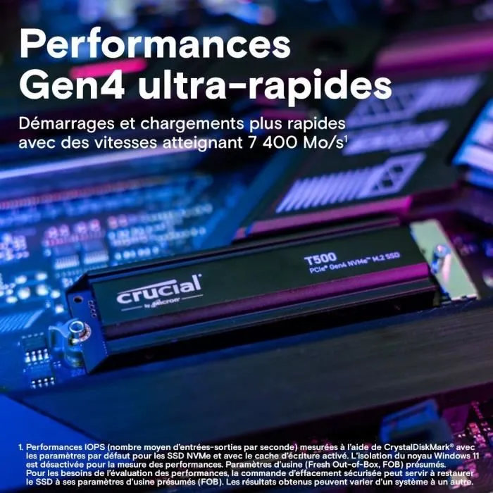 Crucial CT1000T500SSD5 SSD Interne Gaming 1 To PCIe Gen4 NVMe M.2 PS5 avec Dissipateur