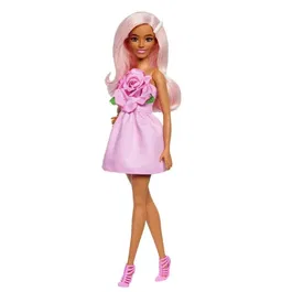 Barbie - Poupée Barbie Fashionistas, Robe Sans Bretelle Rose avec Accessoires - HYT94