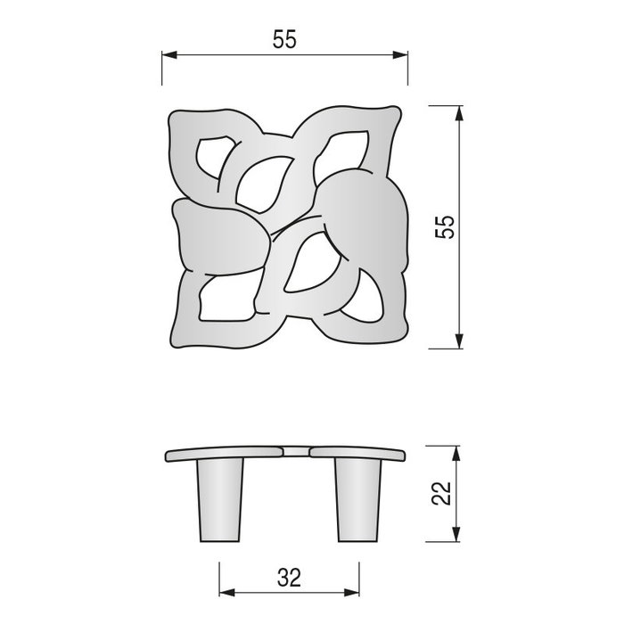 GIUSTI Ada Pomo Zamak 55x55 mm, 32 mm, Finition Antica Firenze, Lot de 50