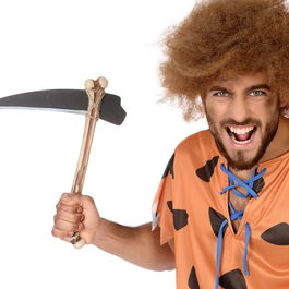 Hache Costume Néandertal Accessoire Adulte, avec Tête en Os et Manche Bois 38 x 35.5 cm, Thématique Préhistorique