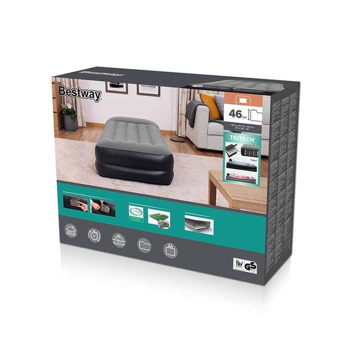 Bestway Lit gonflable Tritech 1 place avec pompe électrique intégrée, Gris