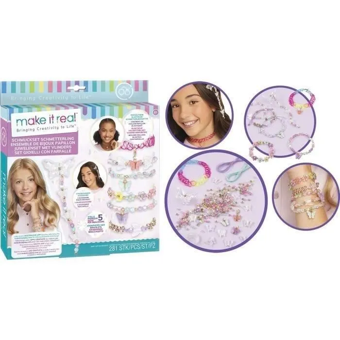 Lansay Make It Real Jeu de Création Bijoux 41323 - Kit Bracelets Papillon avec Perles et Breloques - Jeu Créatif pour Enfants dès 8 Ans