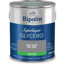 Ripolin Laque glycéro gris acier RAL 7045 satiné - Peinture 2 en 1 avec sous-couche - Intérieur & Extérieur - 2 Litres