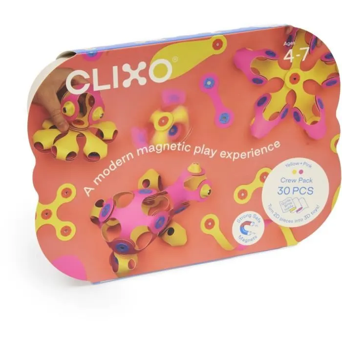 Gipsy Toys Clixo - Jeu de construction magnétique flexible et créatif - 30 pièces rose et jaune - À partir de 4 ans