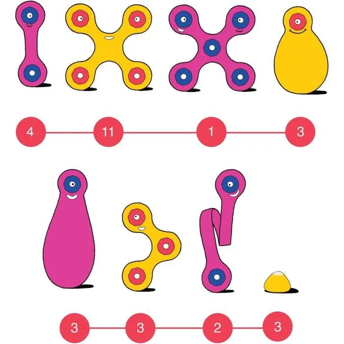 Gipsy Toys Clixo - Jeu de construction magnétique flexible et créatif - 30 pièces rose et jaune - À partir de 4 ans