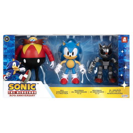 JAKKS PACIFIC - Blister de 3 figurines Sonic The Hedgehog 30th Anniversary - Figurines articulées de 10 cm - Sonic, Tails, Knuckles - Jeu de collection