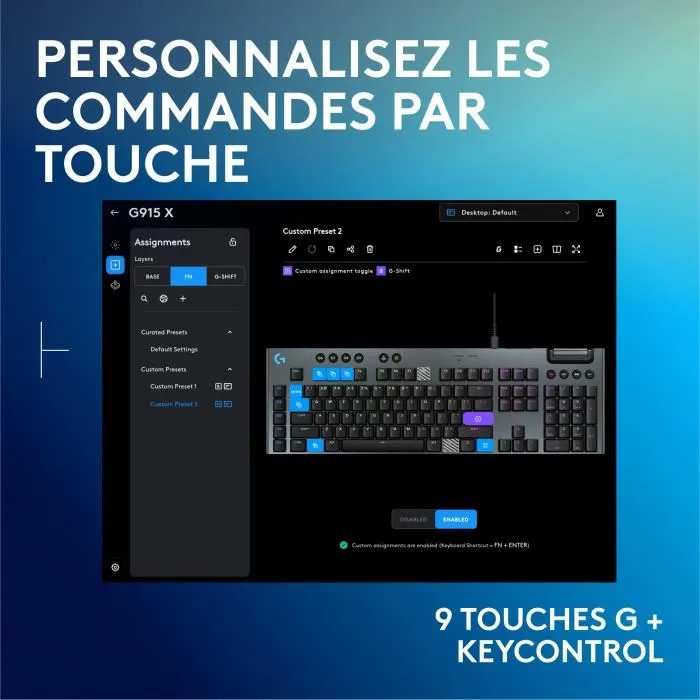 Logitech G G915 X - Clavier gamer filaire AZERTY, switches tactiles, rétroéclairage, Noir (475 x 30 x 22 mm, 810 g)