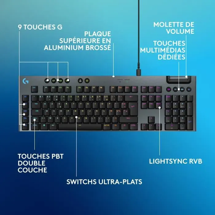 Logitech G G915 X - Clavier gamer filaire AZERTY, switches tactiles, rétroéclairage, Noir (475 x 30 x 22 mm, 810 g)