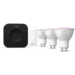 Philips Hue Kit de démarrage avec Bridge Pro, 3 spots GU10 et variateur