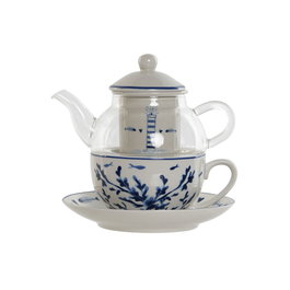 Théière Home ESPRIT Bleu Blanc Verre Porcelaine