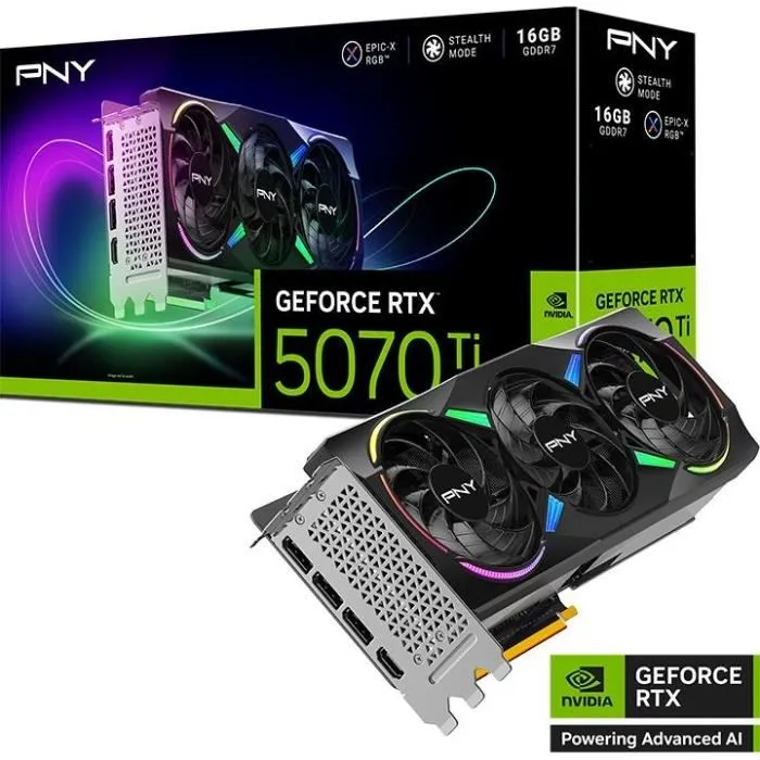 PNY Carte graphique GeForce RTX 5070Ti 16 Go GDDR7 - DLSS 4, Ray Tracing, 4K 480Hz - Pour gaming et création PNY Carte graphique GeForce RTX 5070Ti 16 Go GDDR7 - DLSS 4, Ray Tracing, 4K 480Hz - Pour gaming et création