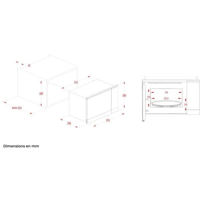 Continental Edison CEMO25GINES Micro-ondes encastrable Noir Inox 25 L