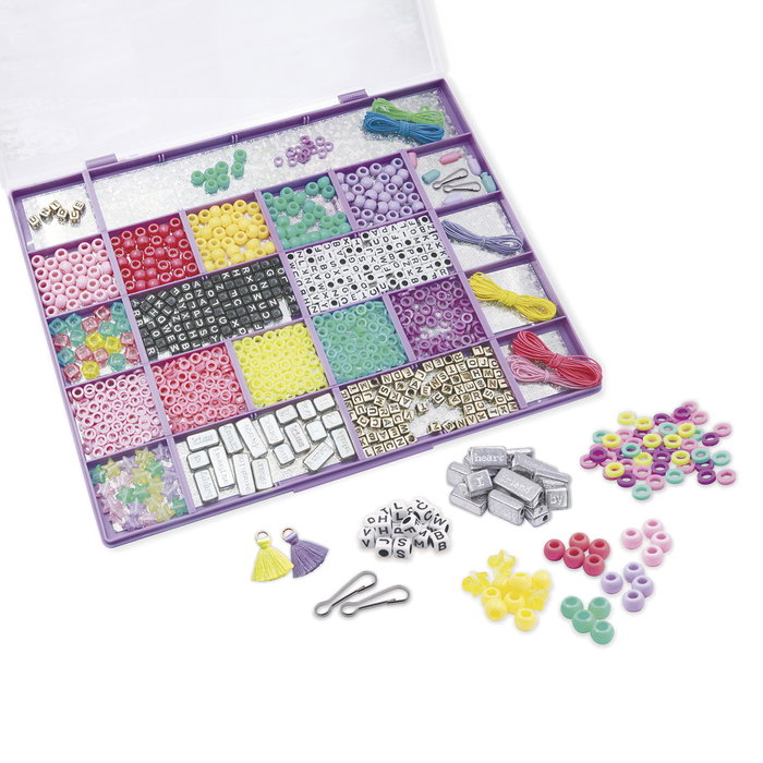 TACHAN - Coffret de bijoux créatifs Deluxe avec plateau de rangement et plus de 1300 pièces : perles, lettres, pompons pour bracelets - À partir de 5 ans
