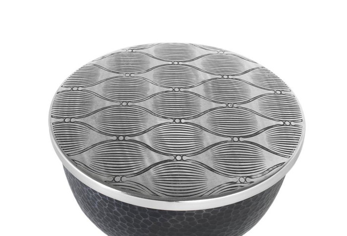 GINER Y COLOMER Table basse ronde en aluminium, style moderne et artisanal, plateau avec gravures, base martelée, couleur aluminium et noir