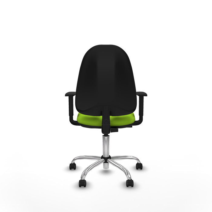 Chaise Algarra Contact permament de base Cuir écologique Vert pistache Structure chromée Accoudoir 1D Sans appui-tête Roulettes pour moquette