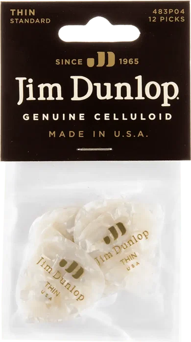 DUNLOP Pack de 12 médiators en celluloïde véritable blanc nacré - Thin DUNLOP Pack de 12 médiators en celluloïde véritable blanc nacré - Thin