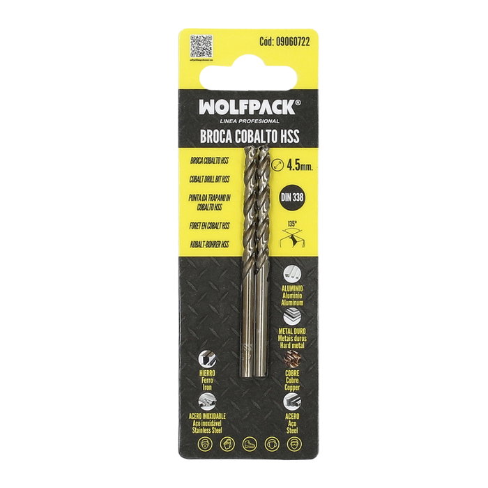 WOLFPACK LINEA PROFESIONAL Broca Cobalt HSS Cylindrique 4,50 mm (Lot de 2)