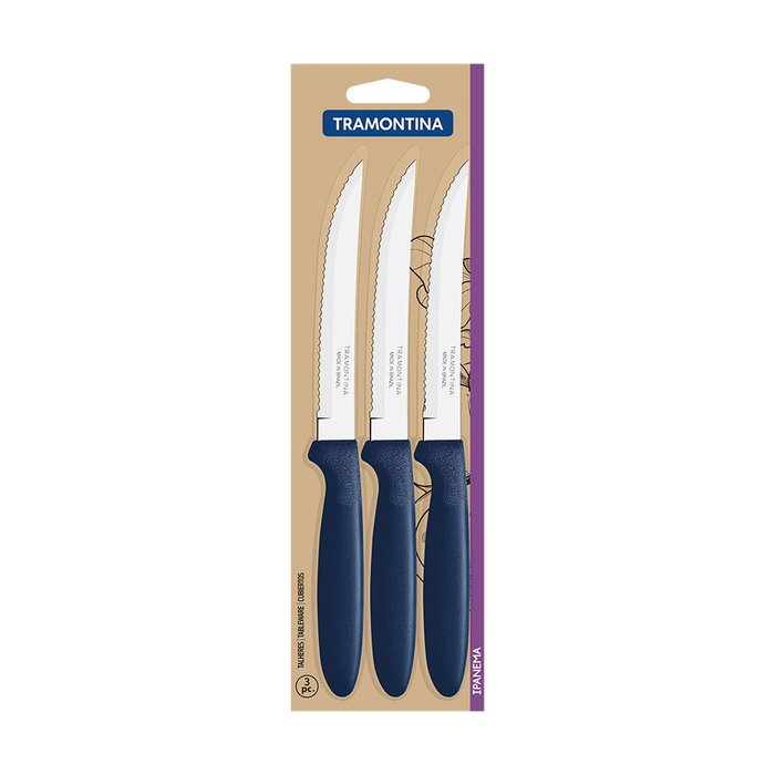 Tramontina Couteaux à barbecue Ipanema bleu 21,3 cm, lot de 3