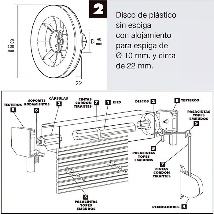 WOLFPACK LINEA PROFESIONAL Treuil volet plastique octogonal 130x40 mm