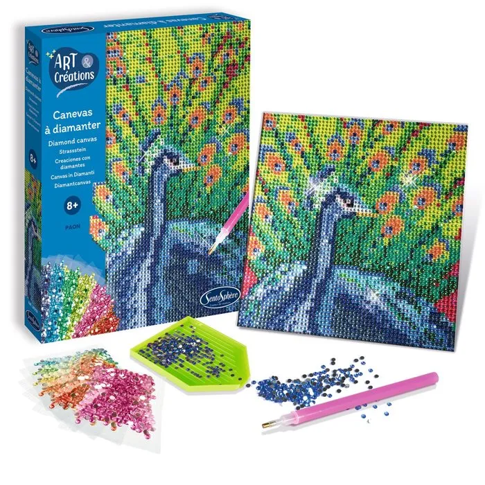 Sentosphere - Kit Création à Diamanter et Strass sur Canevas - Motif Paon - Activité Artistique Anti-Stress - À Partir de 8 Ans