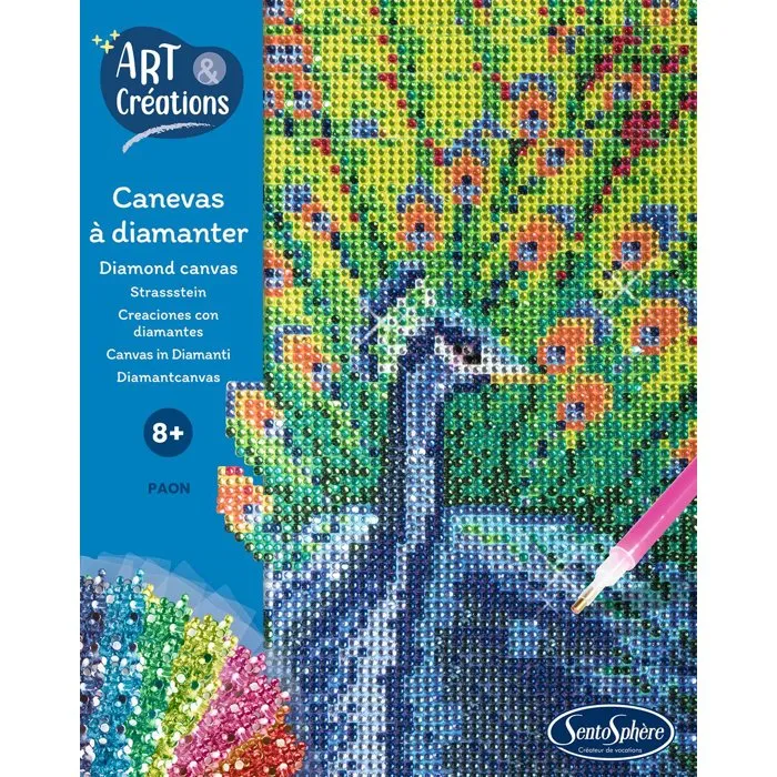 Sentosphere - Kit Création à Diamanter et Strass sur Canevas - Motif Paon - Activité Artistique Anti-Stress - À Partir de 8 Ans