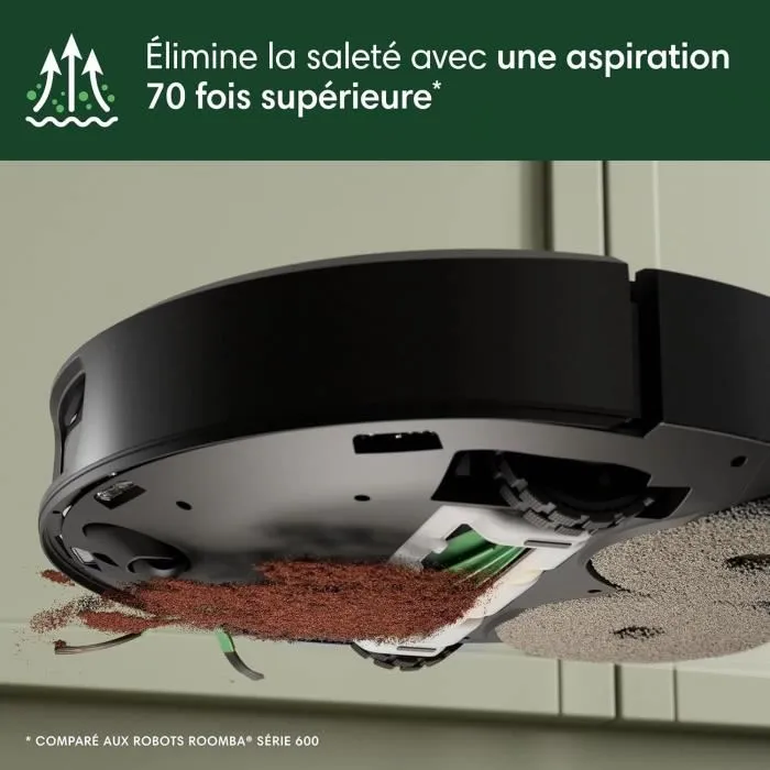 iRobot Roomba Plus 505 - Aspirateur Robot Noir avec Base Multifonction et PrecisionVision IA - Lavage et Séchage à l'Air Chaud des Lingettes