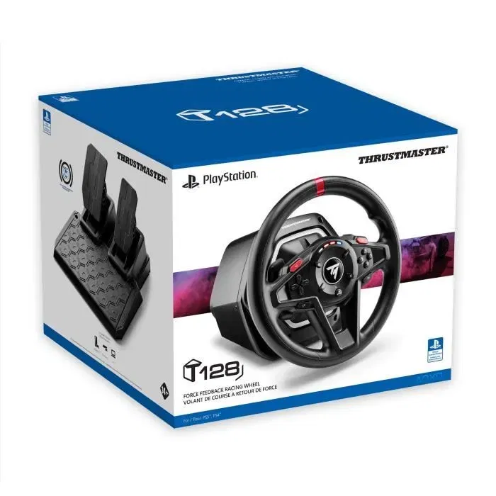Thrustmaster T128 Volant de Course avec Retour de Force Hybrid Drive pour PS5, PS4 et PC, Pédalier Magnétique T2PM Inclus