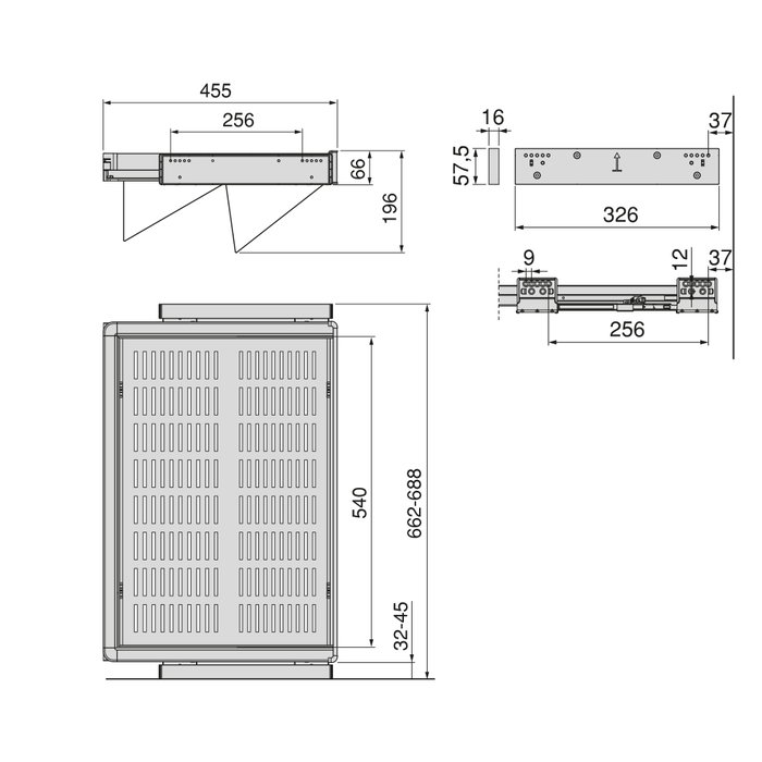 Emuca Kit de range-chaussures extractible pour armoires Quartz, réglable, module 700mm, Acier, aluminium et plastique, Titane