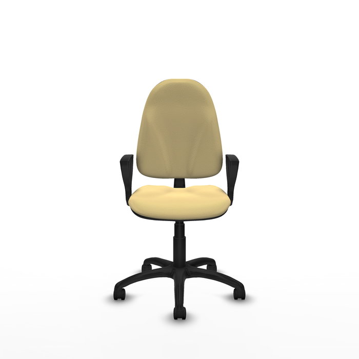 Chaise Algarra Contact permament de base Cuir écologique Beige Structure polyamide noire Accoudoirs fixes Sans appui-tête Roulettes en nylon 50 mm