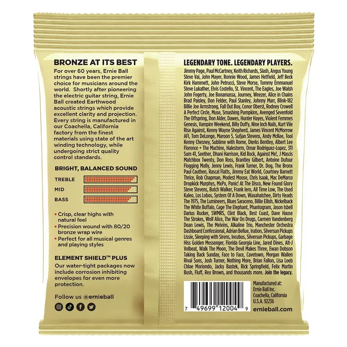 Ernieball Jeu de cordes acoustiques Earthwood 80/20 Bronze Light 11-52