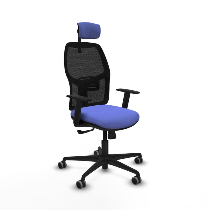 Chaise Alfera Synchro 4 positions tissu Bleu clair Maille Noir Base en nylon noir Accoudoir 1D Appui-tête 2D Roulettes 65mm pour moquette Chaise Alfera Synchro 4 positions tissu Bleu clair Maille Noir Base en nylon noir Accoudoir 1D Appui-tête 2D Roulettes 65mm pour moquette