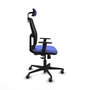 Chaise Alfera Synchro 4 positions tissu Bleu clair Maille Noir Base en nylon noir Accoudoir 1D Appui-tête 2D Roulettes 65mm pour moquette
