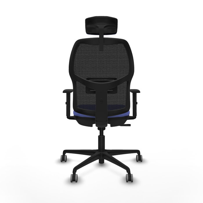 Chaise Alfera Synchro 4 positions tissu Bleu clair Maille Noir Base en nylon noir Accoudoir 1D Appui-tête 2D Roulettes 65mm pour moquette Chaise Alfera Synchro 4 positions tissu Bleu clair Maille Noir Base en nylon noir Accoudoir 1D Appui-tête 2D Roulettes 65mm pour moquette