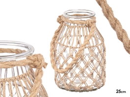GIFTDECOR Porte-bougie en verre avec corde naturelle, lot de 4