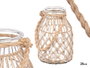 Giftdecor Porte-bougie en Verre et Corde naturelle Transparent 17x25x17 cm (Set de 4)