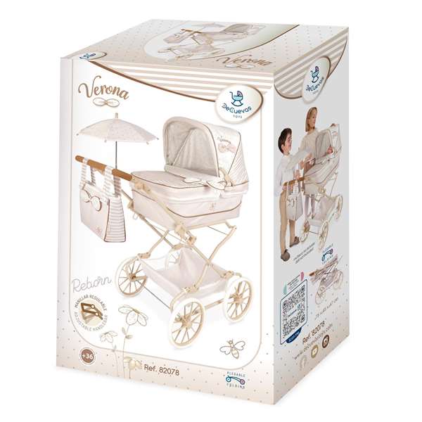 Decuevas Poussette Reborn Pliable Verona avec Ombelle pour Poupées jusqu'à 55 cm - 40x90x90 cm