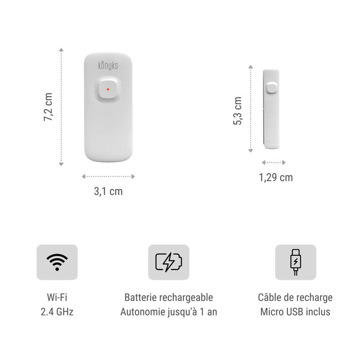 Konyks Senso Charge 2 - Détecteur d'ouverture Wi-Fi rechargeable pour porte et fenêtre