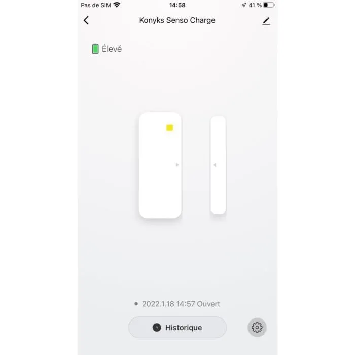 Konyks Senso Charge 2 Détecteur d'ouverture Wi-Fi pour portes et fenêtres à batterie, 1 an d'autonomie, Notifications Smartphone