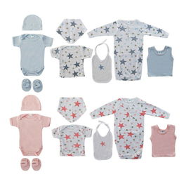 Coffret Bébé DKD Home Decor BE-177919 Bleu Rose 0-6 Mois 7 Pièces (2 Unités)