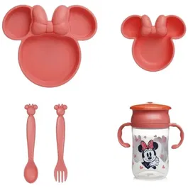 Thermobaby Silhouette PP - Ensemble Vaisselle Minnie pour Enfants - Assiette Compartimentée, Bol, Couteaux, Cuillère, Fourchette, Tasse 360° Anti-Fuite